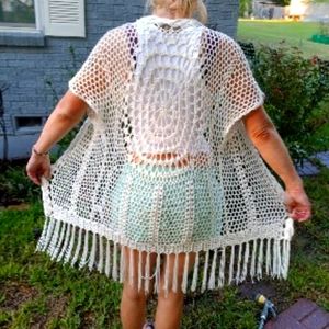 Macrame short sleeve sweater